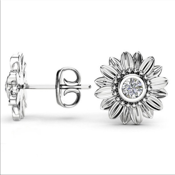 Diamond Sterling Silver Sunflower Earrings - Picture 2 of 2